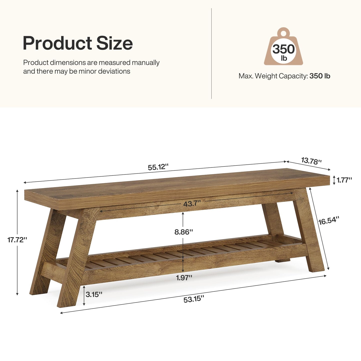 Tribesigns 55" Wood Entryway Bench with Shoe Storage, Large 2-Tier Narrow Hallway Foyer Seating Bench with Open Shelves for Entryway, Bedroom, Mudroom
