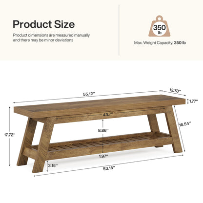 Tribesigns 55" Wood Entryway Bench with Shoe Storage, Large 2-Tier Narrow Hallway Foyer Seating Bench with Open Shelves for Entryway, Bedroom, Mudroom