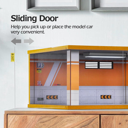 cxiiuui Display Case Car Acrylic Cover 1/24 Scale Parking Garage Wooden Diecast Car Show Case 2 Parking Spaces Yellow and White