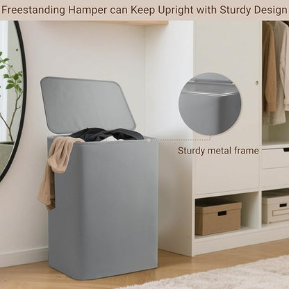 Foldable Laundry Hamper with Lid & Laundry Bag with Drawstring, Portable