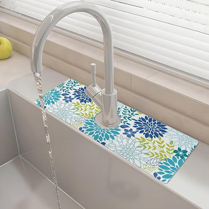 15" X 5.5" Kitchen Sink Splash Guard Faucet Mat Floral Super Absorbent Fast