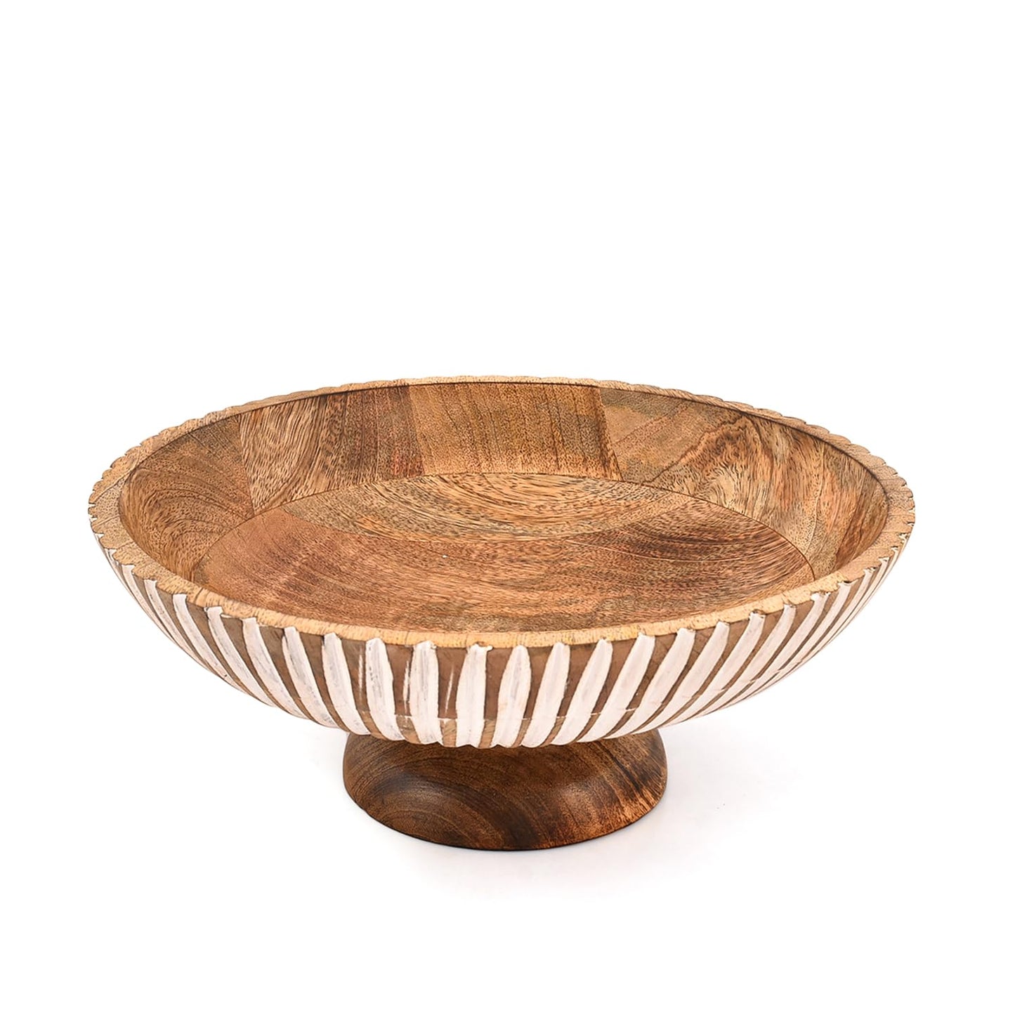 Mahasu Fruit Bowl Mango Wood Elevated Decorative Centerpiece | Natural Wooden Serving Dish for Kitchen Counter (12" x 12" x 4.75")