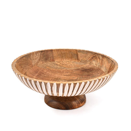 Mahasu Fruit Bowl Mango Wood Elevated Decorative Centerpiece | Natural Wooden Serving Dish for Kitchen Counter (12" x 12" x 4.75")