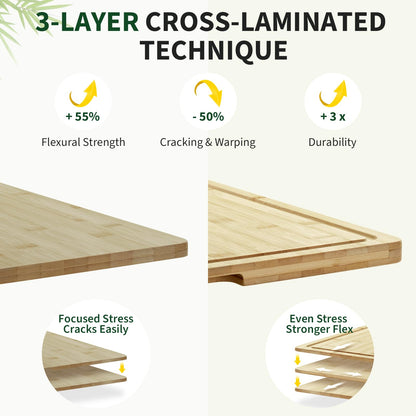 24"X18" Bamboo Cutting Boards for Kitchen, Extra Large Wood Cutting Board with Deep Juice Groove & Handle