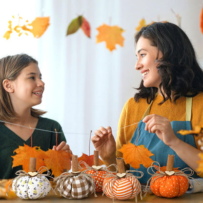 Geelin 8 Pcs Fall Fabric Pumpkin Decor Artificial Pumpkin for Decorating Thanksgiving Farmhouse Harvest Decoration with Maple Leaves Autumn Tray Table Centerpiece Decor Thanksgiving Tree Decoration