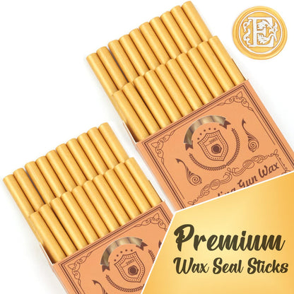 Wax Seal Kit, Wasole 40Pcs Gold Sealing Wax Sticks with Glue Gun + 2Pcs Marker Pens for Wax Seal Stamp, Great for Wedding Invitations, Birthday Cards, Envelopes, Gift Wrapping (Gold)