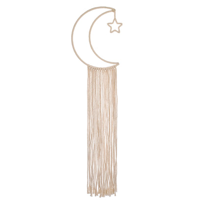 NoJo Little Love Natural Ivory Macramé Moon Shaped Wall Décor with Fringe, 18" Long