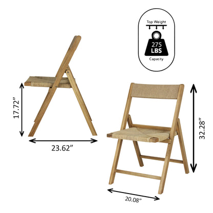 JONATHAN Y Kiawah Woven Seagrass and Natural Teak Wood Folding Chair Set of 2 for Dining Room, Coastal Armless Space-Saving Portable Seat with Natural Finish, No Assembly Required FLD1002A-SET2