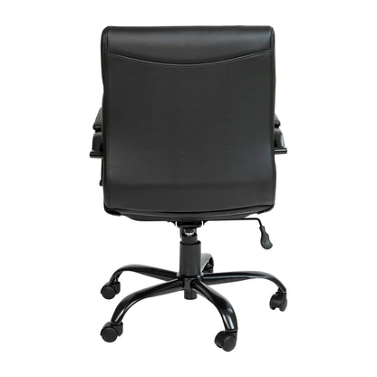 Flash Furniture Whitney Mid-Back Swivel LeatherSoft Desk Chair with Padded Seat and Armrests, Adjustable Height Padded Office Chair, Black