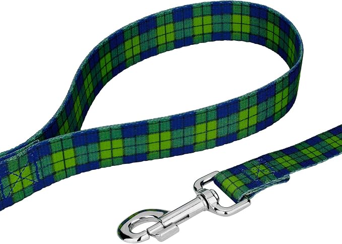 Country Brook Petz - Blue and Green Plaid Everyday Dog Collar and Leash - Plaid and Argyle Collection Featuring Charming Designs (1 Inch, Extra Large)