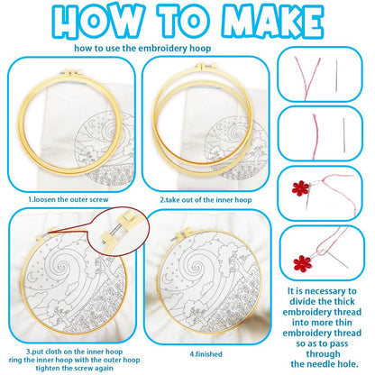 ACRNIGHEET 6Pcs Embroidery Kit for Beginners Adults, Complete Cross Stitch Kits, Landscape Embroidery Kit for Home Decor and DIY Craft Projects, Great Gift for Embroidery Lovers
