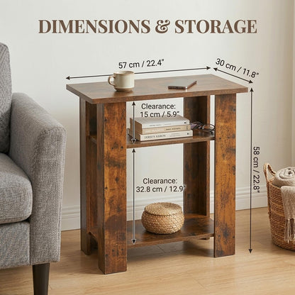 ZEXVIDA Narrow Side Table, 3 Tier Rustic End Table for Living Room, Small Wood Nightstand with Storage Shelves, Slim Bedside Table for Bedroom, Couch, Small Spaces, 22.8" High,Farmhouse Style