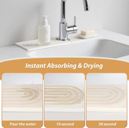 Kitchen Sink Faucet Mat, Diatomaceous Earth Quick Dry Sink Splashback Drying Mat