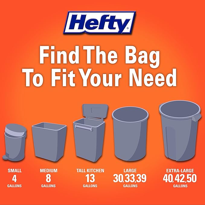 Hefty Ultra Strong 13 Gallon Trash Bags, Tall Kitchen Trash Bags Made