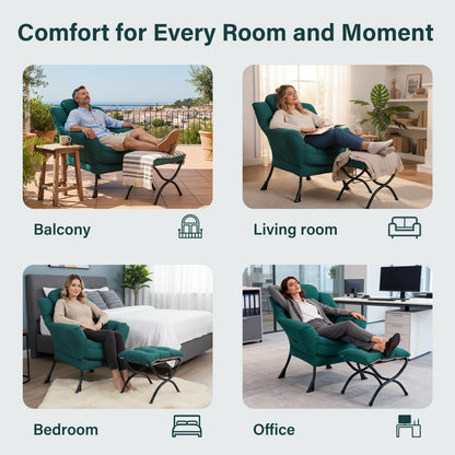 SESHINELL Lazy Chair with Ottoman, Modern Accent Chair Contemporary Sofa Chair with Armrests, Reading Chair and Folding Footstool Set for Living Room, Bedroom, Office