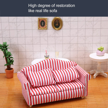 Miniature Dollhouse Sofa Set,3Pcs Pine Cloth Light Color Strip Blue 1:12 Scale Dollhouse Furniture for Collectors and Miniature Enthusiasts