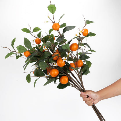 2PCS 37.8Inch Artificial Tangerine Branches Artificial Orange Branches Fake Orange Stem 10 Fruit with 20 White Flowers Long Stem for Home Party Wedding Office Thanksgiving Indoor Outdoor Decor