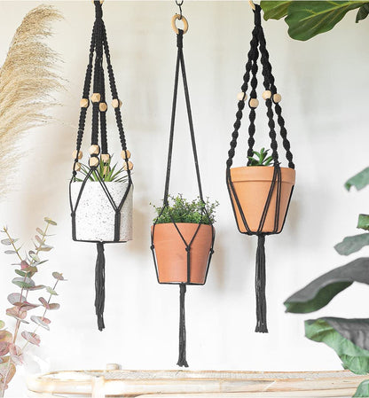 Macrame Kit-Black Edition-Makes 3 Macrame Plant Hangers with Easy to Follow Instructions for Adult Beginners - Includes 109 Yards 3mm Cotton Macrame Cord, Wooden Beads & Custom Instruction Booklet