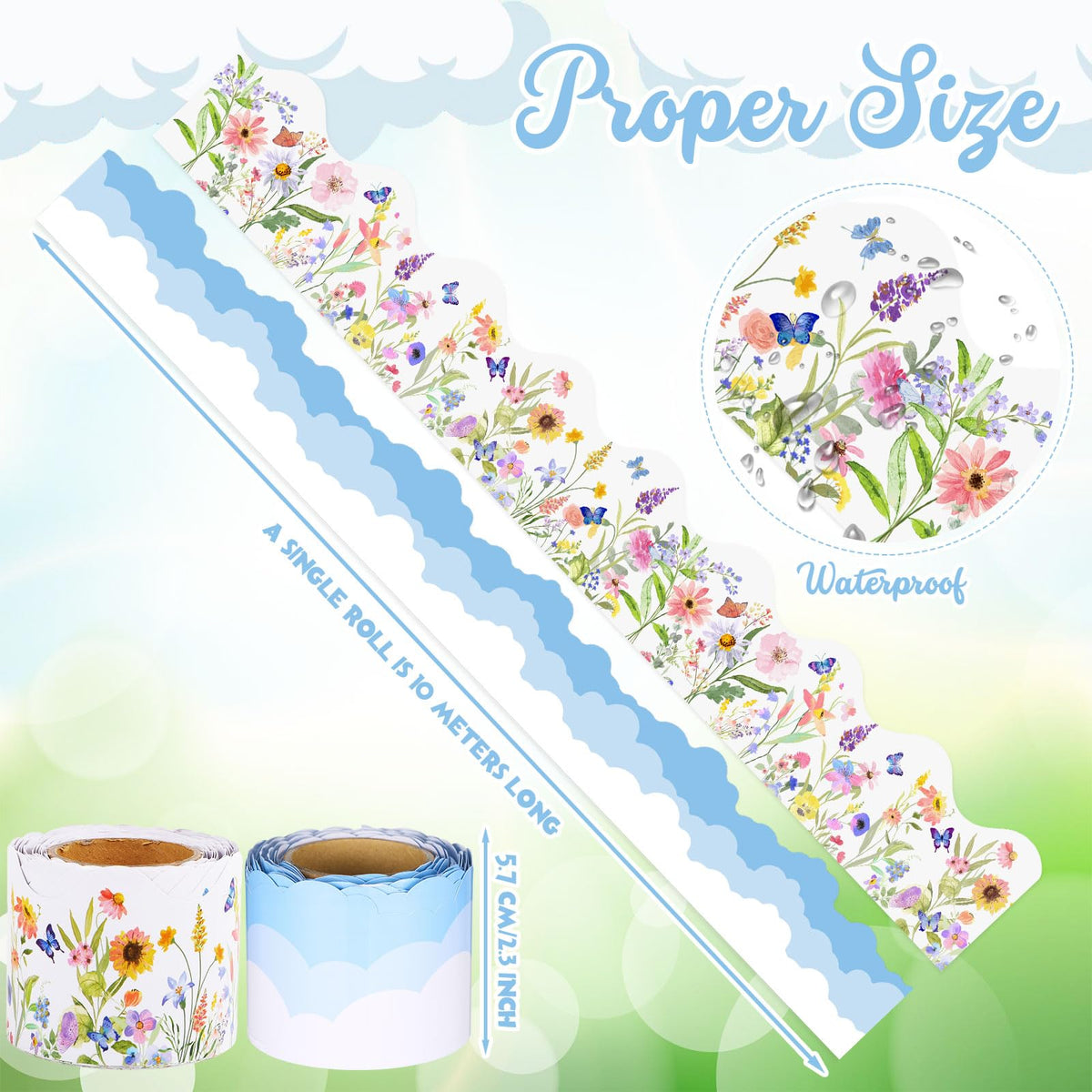 Trandraft 2 Rolls 65.6ft Blue Sky Wildflowers Bulletin Board Decorations Sky Wildflowers Bulletin Board Borders Strips Flowers Classroom Decor Back to School Trim Borders for Home Office