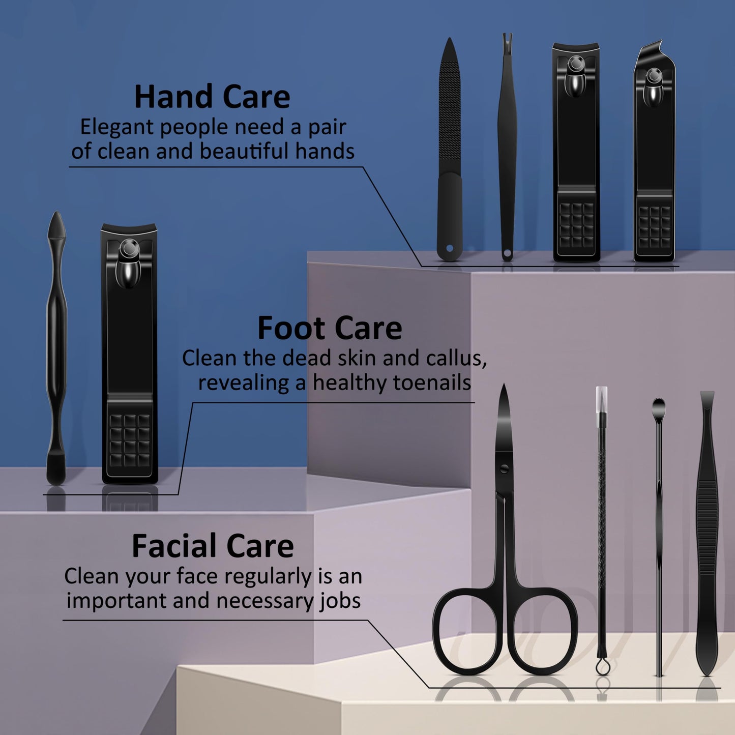 BLESWIN 10-Piece Nail Care Kit, Professional Manicure Set with Green Leather Case, Ideal for Women & Men
