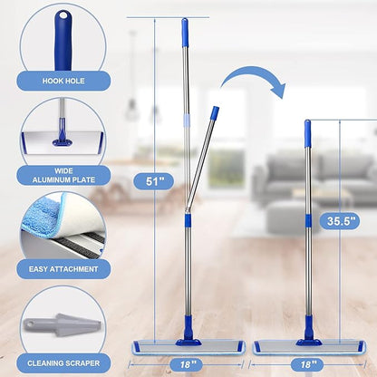 18" Professional Microfiber Mop Floor Cleaning System, Flat Mop