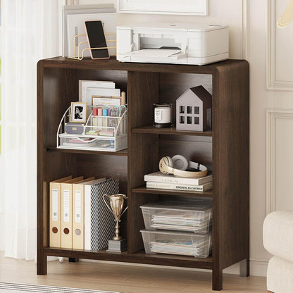 FATORRI 5 Cube Bookshelf, Wood Bookcase with 3 Adjustable Shelves, Farmhouse Cube Storage Organizer Shelf for Small Space Bedroom Living Room (Dark Walnut)