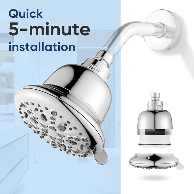 Cobbe Filtered Shower Head, 7 Modes High Pressure Shower Heads - 16 Stage Shower Head Filter for Hard Water for Remove Chlorine and Harmful Substances (Luxury Polished Chrome, 5 Inch Round)