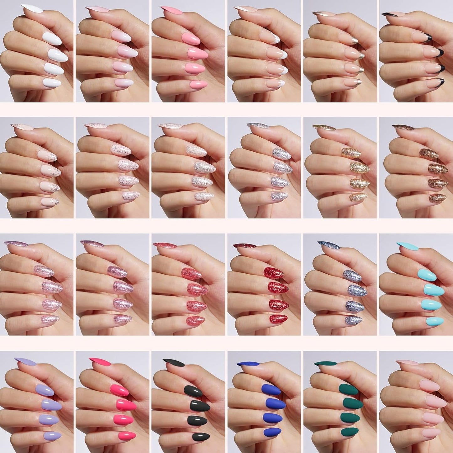 Beetles Press on Nails Kit 720Pcs 24 Colors, Press on Nails Short Almond Glossy Matte Glitter With Nail Glue & Nail Tabs Stickers, Natural Fit Lightweight Fake Nails Kit Art For Women Girls