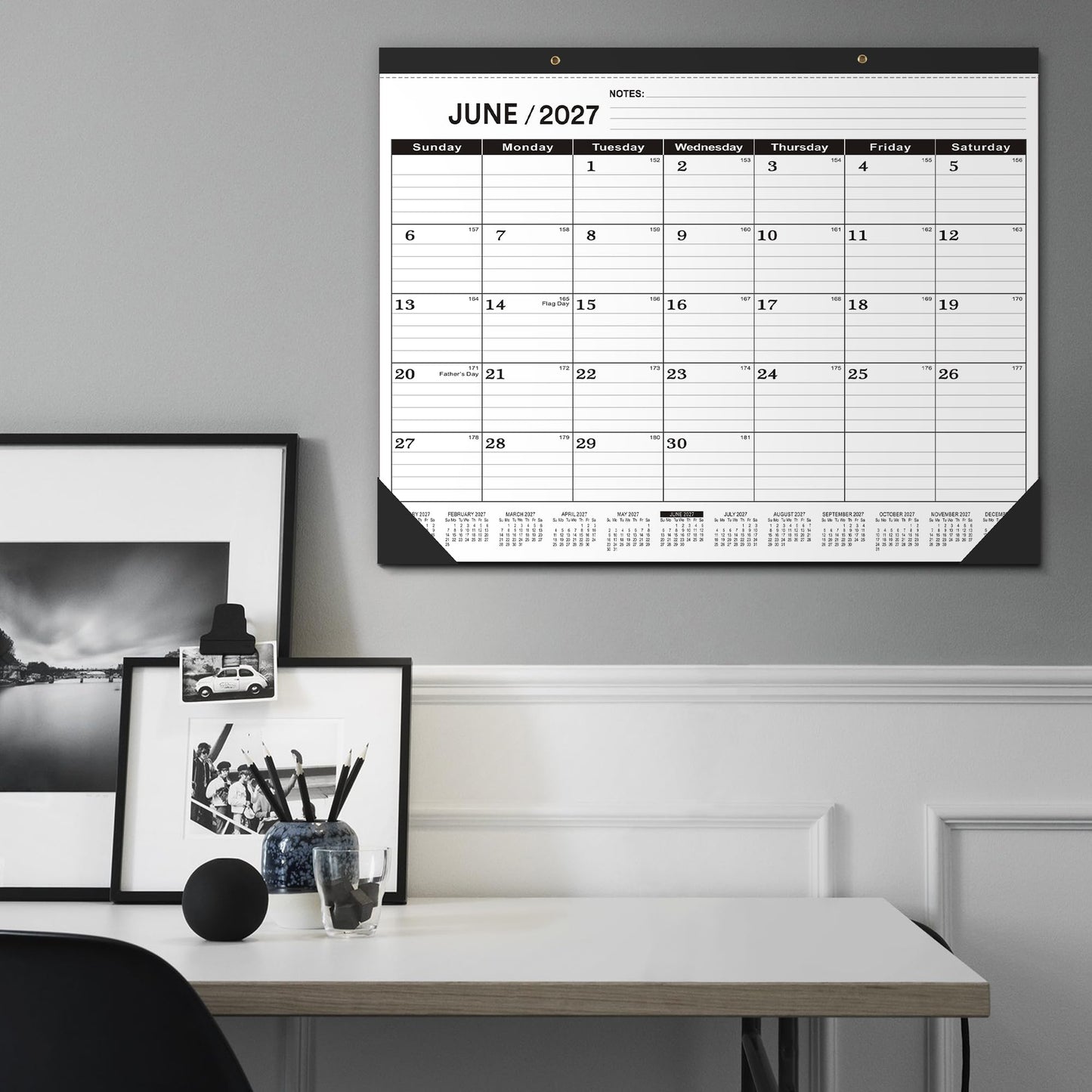 Desk Calendar 2026,January 2026 to June 2027,Desk calendar 2026 Large 22x17, Calendar 2026 with PVC Cover,Round Holes& NOTES List (Black),18 Months 2026 Desk Calender.