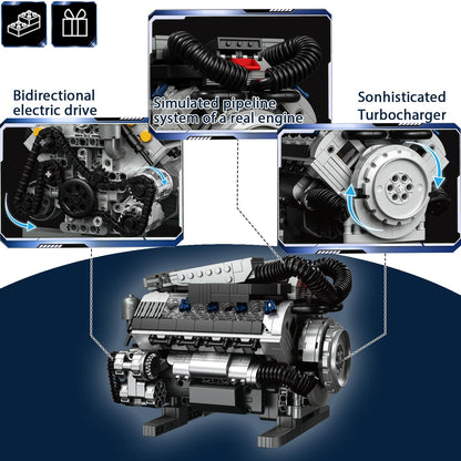 HUNKING Working V8 Engine Model Building Kit, Block-Compatible, Physical Science Experiment STEM Toy, Collectible Ornament and Creative Gift for Teens Aged 14+ and Adults(931 PCS)