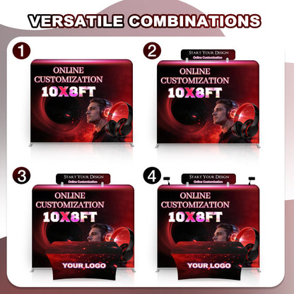 Custom Tension Fabric Display Backdrop with Header Banner for Trade Show Booth Display, Step and Repeat Banner Stand Sign Holders for Tradeshow, Business, Weddings & Events (Frame+Banner,8x8FT)
