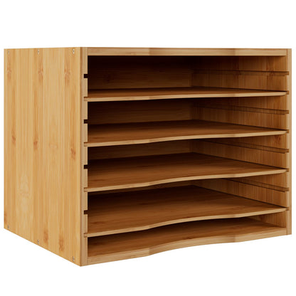 Bamjoy Bamboo 5 Tier Desktop Organizer, Paper Organizer Mail Sorter, File Holder Letter Document Storage with Adjustable Shelves for School Home Office, Natural
