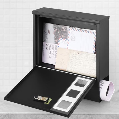 xydled Mailbox with Combination Lock,Large Capacity Wall Mounted Locking Security Mailbox,Large Mail Box with Newspaper Compartment, Black,12.8x11.8x3.3 Inch