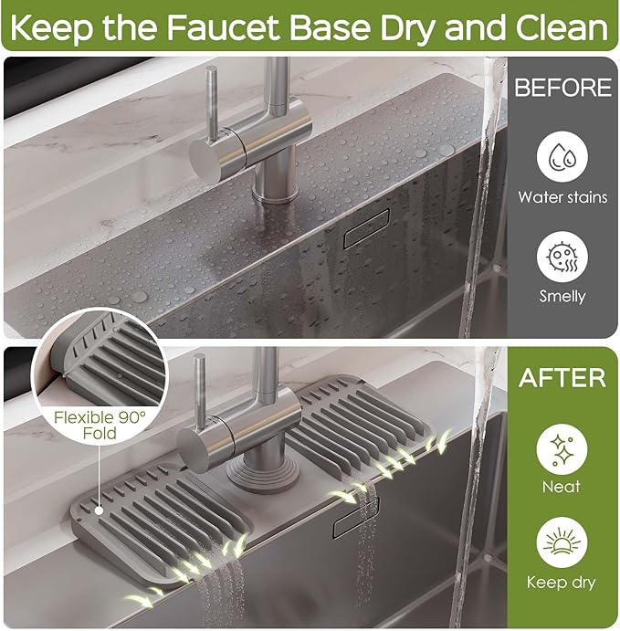 15 Inch Silicone Faucet Mat for Kitchen Sink Splash Guard – 2025 Upgraded