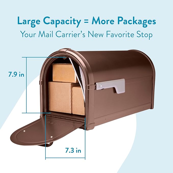 Architectural Mailboxes Hillsborough Post Mount Mailbox, Copper, Large | Galvanized steel build for outside with rust-resistant powder-coat finish and a magnetic door closure. USPS approved.