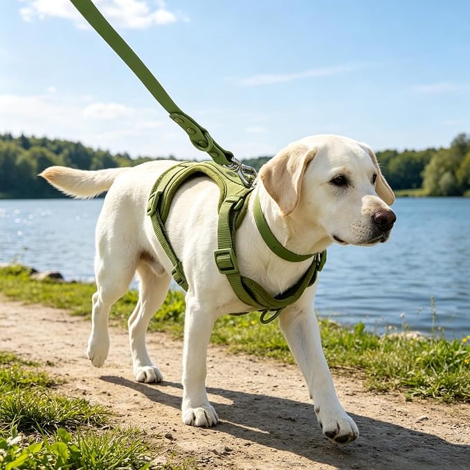 4-in-1 No Pull Dog Harness Set with Collar, Leash, Poop Bag, Adjustable, L