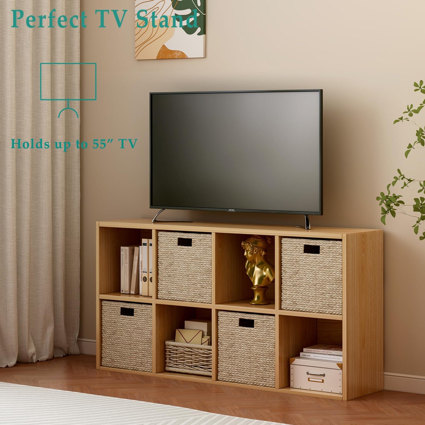 OSCHF 8-Cube Storage Shelf Bookcase - Wooden 4-Tier Floor Standing Open Bookshelf for Home and Office, Display Cabinet, Oak