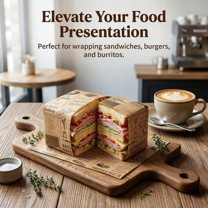 100 Sheets Newsprint Deli Paper, Disposable Flat Deli Paper with Newsprint, Sandwich Wrapping Papers Deli Wrapping Sheets for Kitchen, Outdoor Picnic, Burgers and Sandwich,15x11 Inches