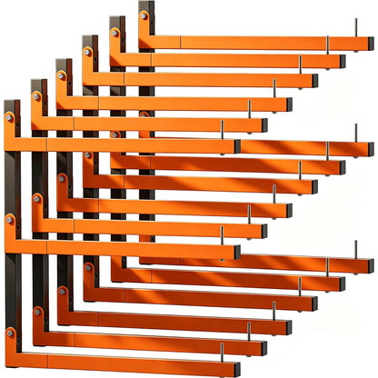 Lumber Rack Wall Mount, Heavy Duty Wood Storage Racks, 9-Level System Garage Shelving, 1080 Lbs Capacity Organizer Shelves, Folding Orange Brackets, 6 Pack Hanging Metal Shelf for Indoor and Outdoor