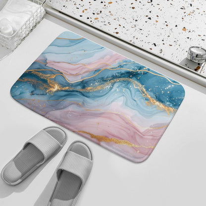 Marble Bathroom Rugs Mat 15.7" x23.6, Modern Luxury Foil Texture Pink Blue Gold Marble Extra Soft Microfiber Bath Rugs, Non-Slip Bath Carpet, Absorbent Bath Mat for Bathroom Floor, Tub and Shower