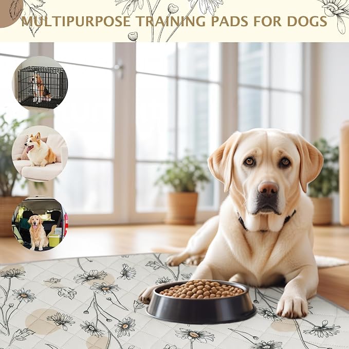 IEUUMLER Washable Pee Pads for Dogs, 2 Pack Non-Slip & Waterproof Pack Whelping Pad, Reusable Washable Puppy Potty Training Pad with Fast Absorbent for Playpen EU007 (Beige Daisy, 30"X20"-2pcs)