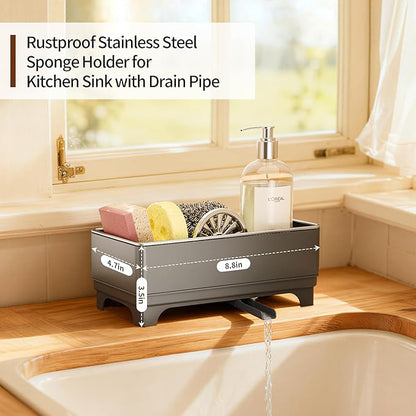 MOUKABAL Sponge Holder for Kitchen Sink – Rustproof Stainless Steel, 360°