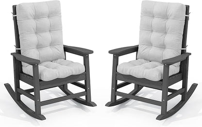 SERWALL Oversized Outdoor Rocking Chair Set of 2, HDPE Rocker for Adults, Patio Rocking Chairs for Porch, Grey
