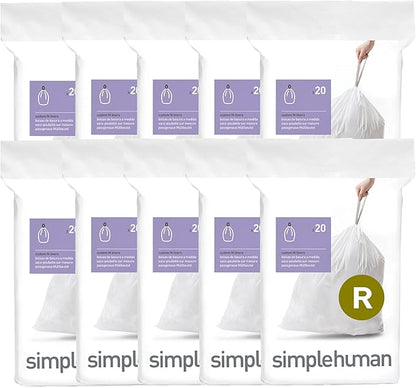 simplehuman Code R 200 Count, Dispenser Pack Custom Fit Liners, Drawstring