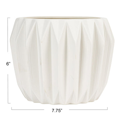 Bloomingville White Fluted Stoneware Flower Pot