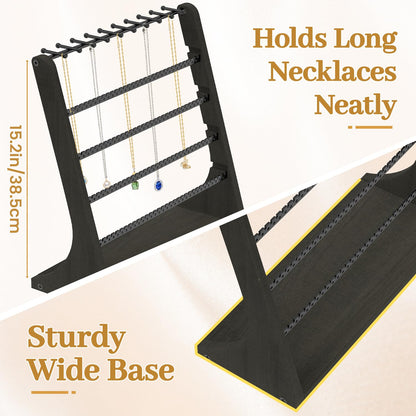 MODOWEY Earring Holder Organizer and Necklace Display Stand, Countertop Wooden Tree Rack for Stud Pierced Dangle Bracelet Storage, 5 Tier 20 Hooks Large Capacity Metal Jewelry Hanger for Women, Black