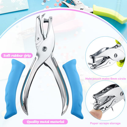 Chumia 12 Pieces Single Hole Punch Handheld 1/4 Inch Hole Paper Punch with Grip Handles Circle Single Shape Puncher for Craft Paper Greeting Cards Scrapbook Notebook(Multicolor)