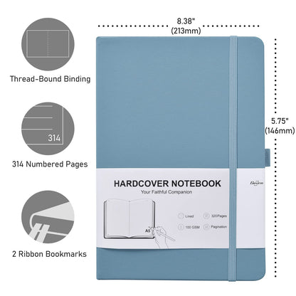 Lined Journal Notebook for Work, 320 Pages 100gsm Thick A5 (5.75"x8.38") College Ruled Journal for Women & Writing, Hardcover Notebook for Note Taking, Perfect for Office Home School Supplies, Blue