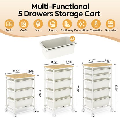 Slim Rolling Storage Cart with 3 Drawers, Craft Organizer, Wooden Tabletop Utility Cart for Bedroom, Children's Room and Office Organization, Under Desk Trolley with Lockable Wheels,White