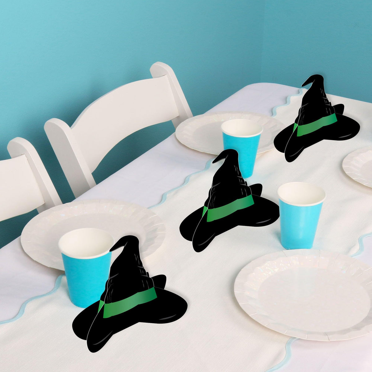 Big Dot of Happiness 3D Witch Centerpiece Table Decorations, Freestanding Good Pink and Green Birthday Decor, Witch Halloween Party Centerpieces - 8 Count